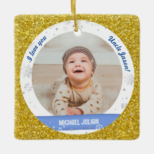 Modern 2 Photos Baby Boy First Christmas Uncle Ceramic Ornament