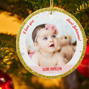 Modern 2 Photos Baby Girl First Christmas Aunt Ceramic Ornament