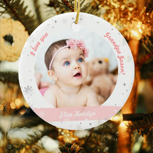 Modern 2 Photos Baby Girl First Christmas Grandpa Ceramic Ornament