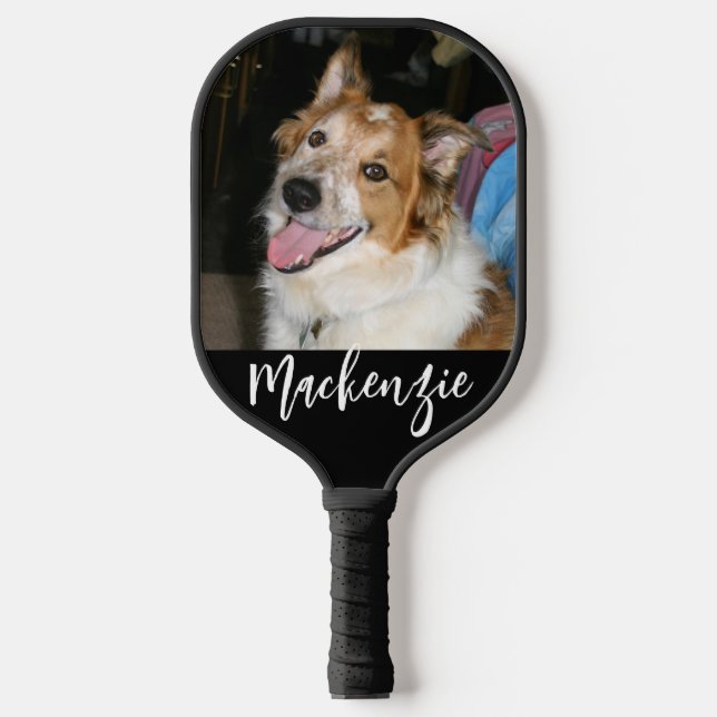 Modern 2 Photos Collage Script Name Custom Colour Pickleball Paddle (Front)