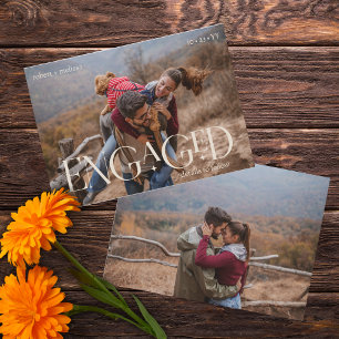 Modern 2 Photos Engagement Editable Colour Overlay Announcement