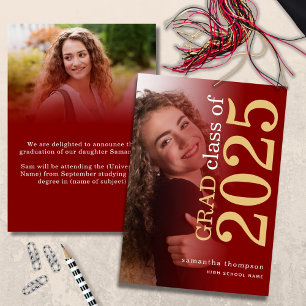 Modern 2 photos Maroon Gold 2024 Graduation Announcement
