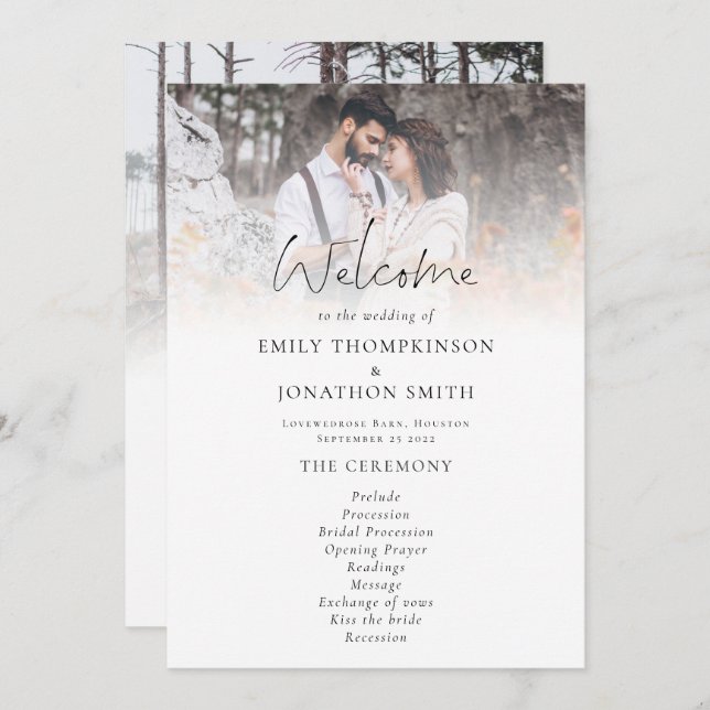 Modern 2 Photos Overlay Script Wedding Program (Front/Back)