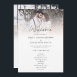 Modern 2 Photos Overlay Script Wedding Program<br><div class="desc">Modern 2 Photos Overlay Script Wedding Program. Contemporary elegance with your photo to the top edge behind a graduated tint layer with the text partially overlaid on top of your image at the bottom. Choose a different photo for the other side. The main header Welcome is in a stylish set...</div>