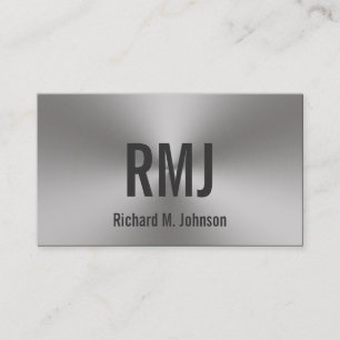 Modern 2-sided Brushed Metal Look Monogrammed Business Card