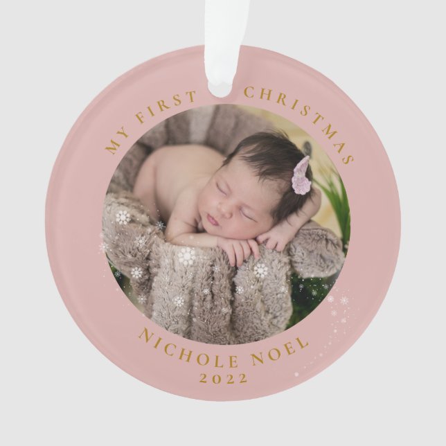 Modern 2-sided My First Christmas Snowflake Photo  Ornament (Front)
