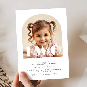 Modern 2nd Birthday Elegant Arch Photo Invitation