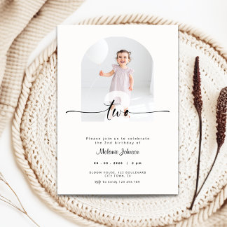 Modern 2nd Birthday Invitation Photo Cream