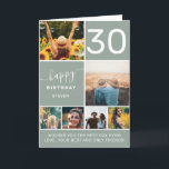 Modern 30 birthday sage green 6 photos card<br><div class="desc">Modern simple 30th birthday sage green 6 photos collage grid  with modern typography.</div>