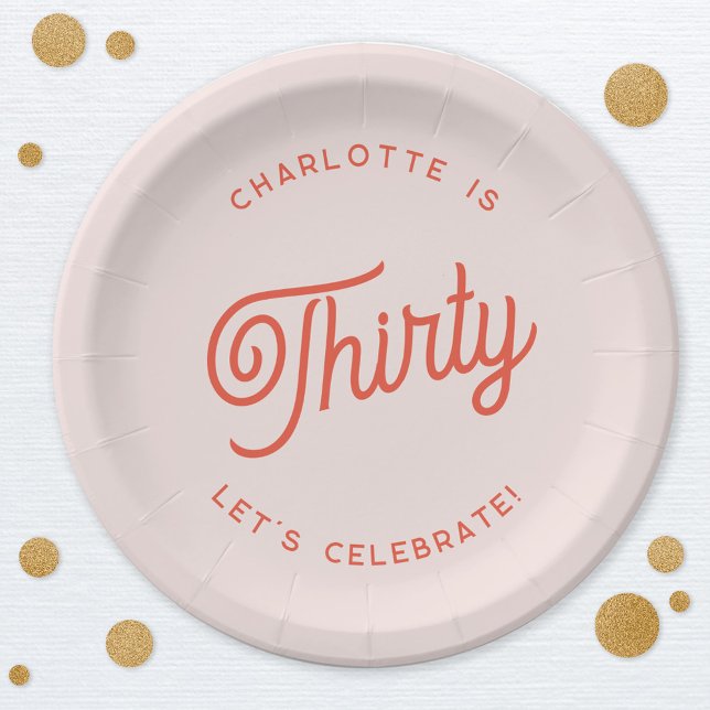 Modern 30 Thirty Birthday Paper Plate (30th Thirtieth birthday personalized party paper plates)