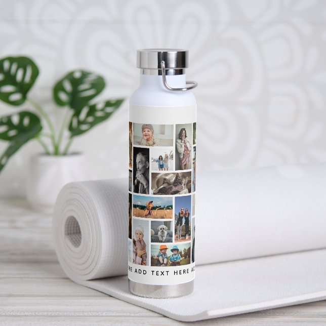 Modern 30 x Photo Collage Grid Personalized Water Bottle (Yoga)