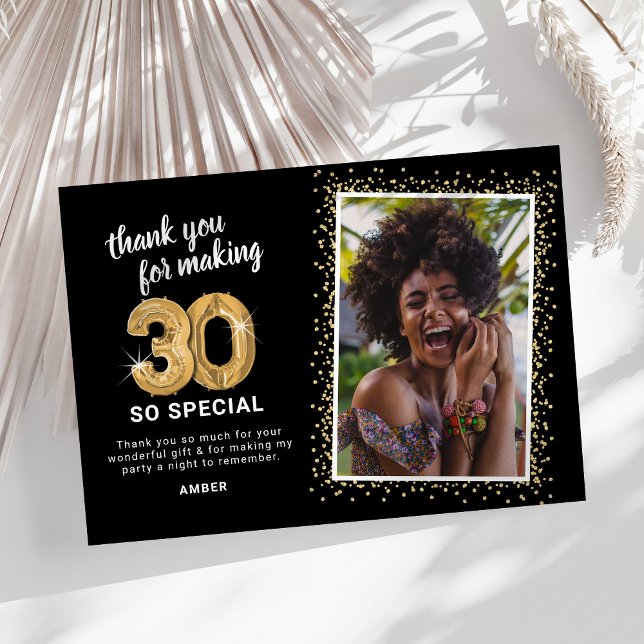 Modern 30th Adult Birthday Photo Thank You Card (Creator Uploaded)