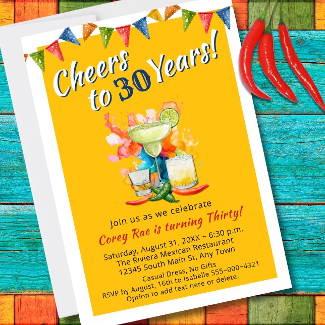 Modern 30th Birthday Fiesta Cheers to 30 Years  Invitation (Creator Uploaded)