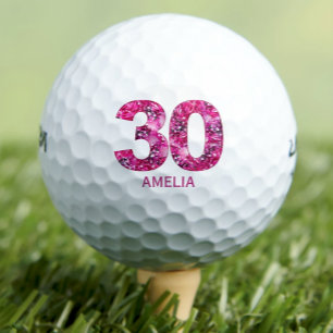 Modern 30th birthday golf balls 30 pink initials