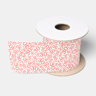 Modern 30th Birthday Number Pattern Coral/White  Satin Ribbon