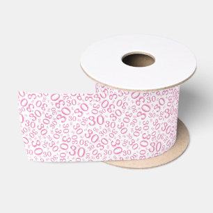 Modern 30th Birthday Number Pattern Pink/White  Satin Ribbon