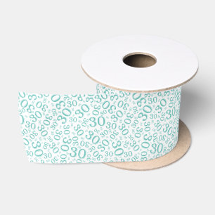 Modern 30th Birthday Number Pattern Teal/White Satin Ribbon
