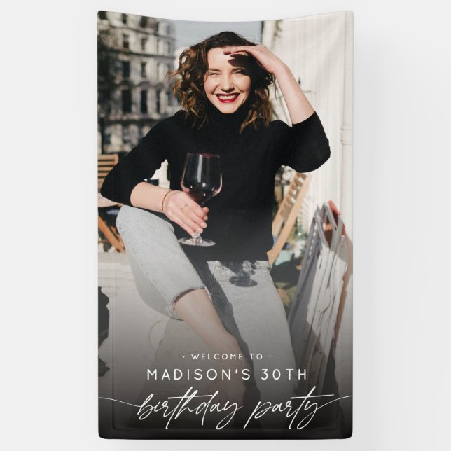 Modern 30th Birthday Party Photo Script Typography Banner (Vertical)