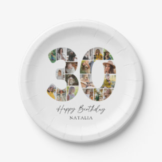 Modern 30th Birthday Photo Paper Plates