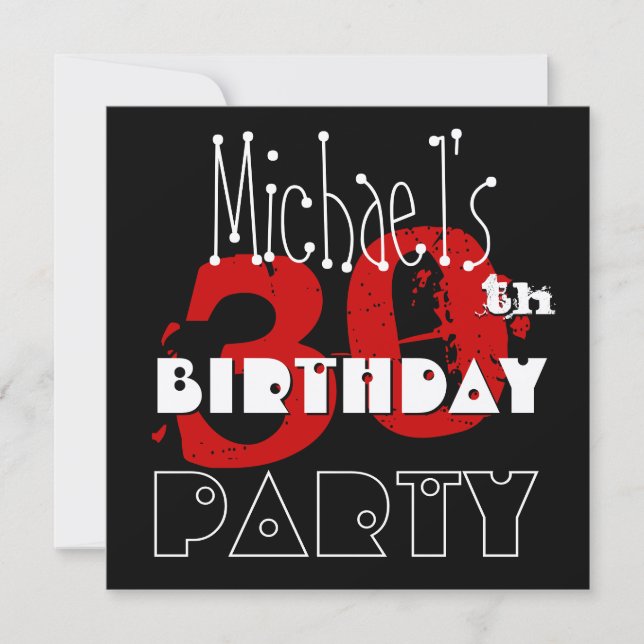 Modern 30th Birthday Red Black White Template (Front)