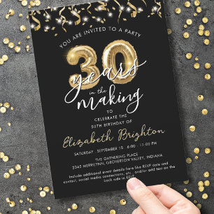 Modern 30th Birthday Script Balloon Streamers Invitation