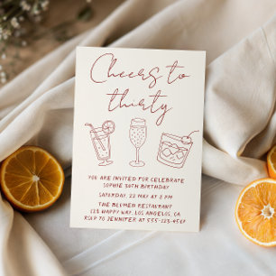 Modern 30th Cheers to Thirty Cocktail Birthday Invitation