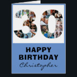 Modern 30th Happy Birthday Photo Collage Blue<br><div class="desc">Modern 30th birthday card with a cool photo collage template. Have fun adding those favourite photos to create your own unique artwork. All photos in this template are square,  which makes it perfect for instagram images. Customise the text on the front and inside the card.</div>