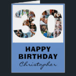 Modern 30th Happy Birthday Photo Collage Blue<br><div class="desc">Modern 30th birthday card with a cool photo collage template. Have fun adding those favourite photos to create your own unique artwork. All photos in this template are square,  which makes it perfect for instagram images. Customise the text on the front and inside the card.</div>