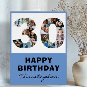 Modern 30th Happy Birthday Photo Collage Blue