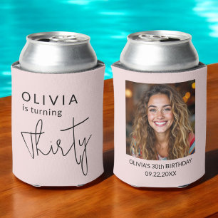 Modern 30th Thirty Photo Birthday Party Can Cooler