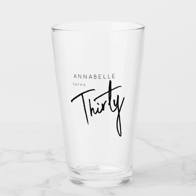 Modern 30th Thirty Thirtieth birthday party Glass (Front)