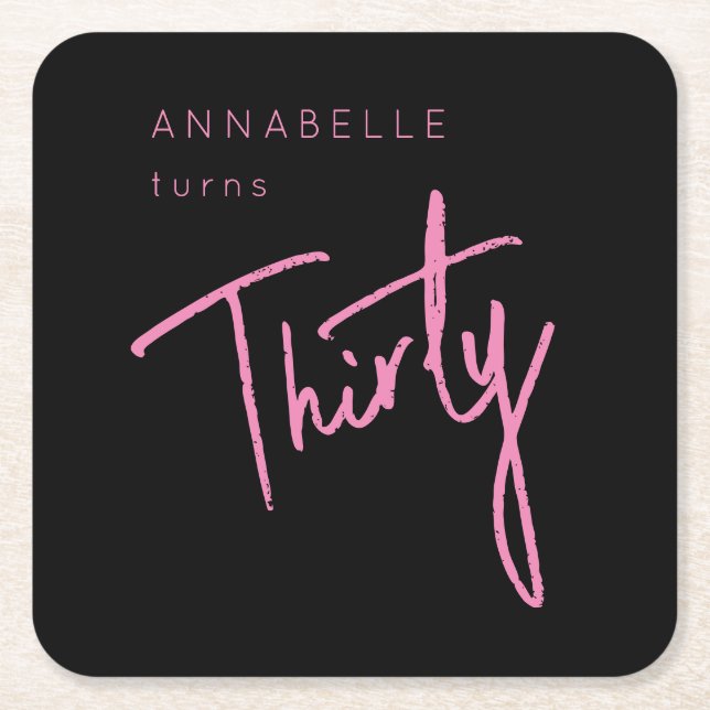 Modern 30th Thirty Thirtieth birthday party Square Paper Coaster (Front)