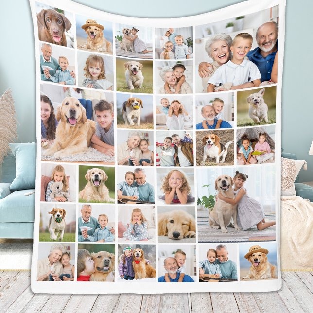 Modern 33 Photo Collage Family Pets Dog Pictures Fleece Blanket (Creator Uploaded)