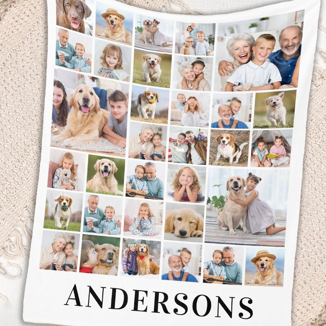 Modern 33 Photo Collage Personalised Pictures Fleece Blanket (Creator Uploaded)