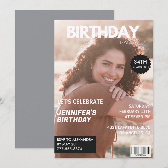 Modern 34th birthday invitations Stylish Magazine (Front/Back)