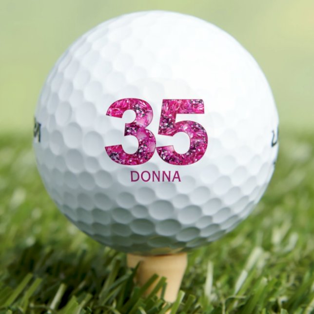Modern 35th birthday golf balls 35 pink initials (Creator Uploaded)