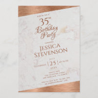 Modern 35th Birthday Marble Copper Oblique Script