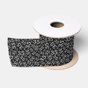 Modern 35th Birthday Number Pattern Black/White Satin Ribbon