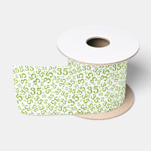 Modern 35th Birthday Number Pattern Green/White Satin Ribbon