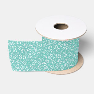 Modern 35th Birthday Number Pattern Teal /White Satin Ribbon
