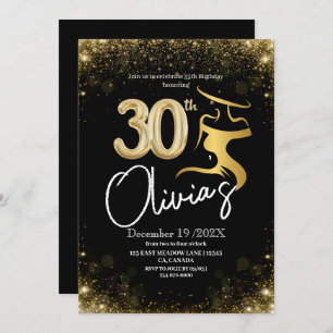 Modern 35th Birthday Party Black Gold Dress Shine  Invitation