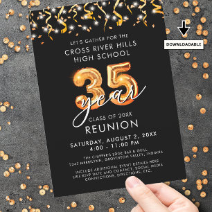 Modern 35th Class Reunion Black Orange Streamers Invitation