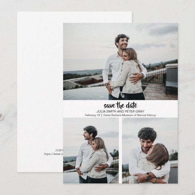 Modern 3 Custom Photos Save The Date Invitation (Front/Back)
