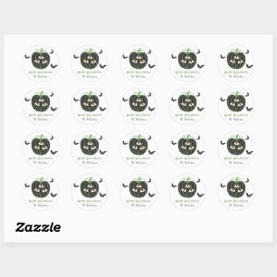 Modern 3 Eyed Pumpkin And Bats Custom Name Classic Round Sticker