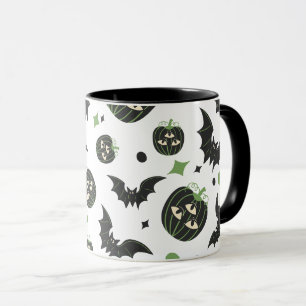 Modern 3-Eyed Pumpkin and Bats Halloween  Mug