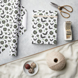 Modern 3 Eyed Pumpkin And Bats Halloween Wrapping Paper