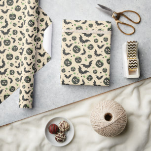 Modern 3 Eyed Pumpkin And Bats Halloween  Wrapping Paper