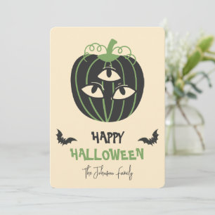 Modern 3-Eyed Pumpkin Happy Halloween Family Name  Card
