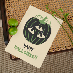 Modern 3-Eyed Pumpkin Happy Halloween Personalized Card