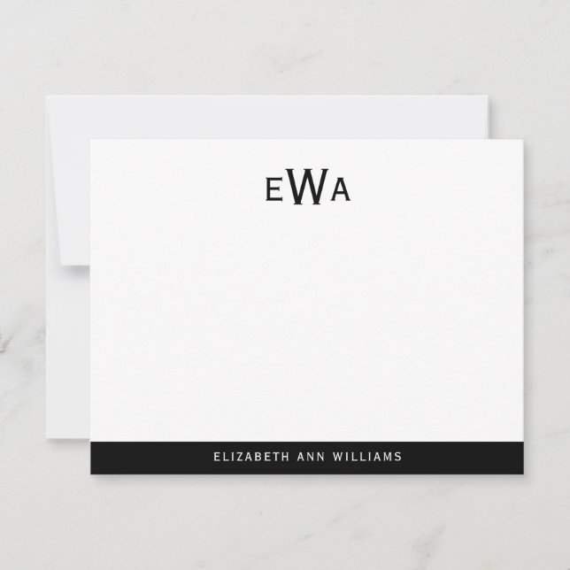 Modern 3 Initial Monogram Black White Stripes Card (Front)
